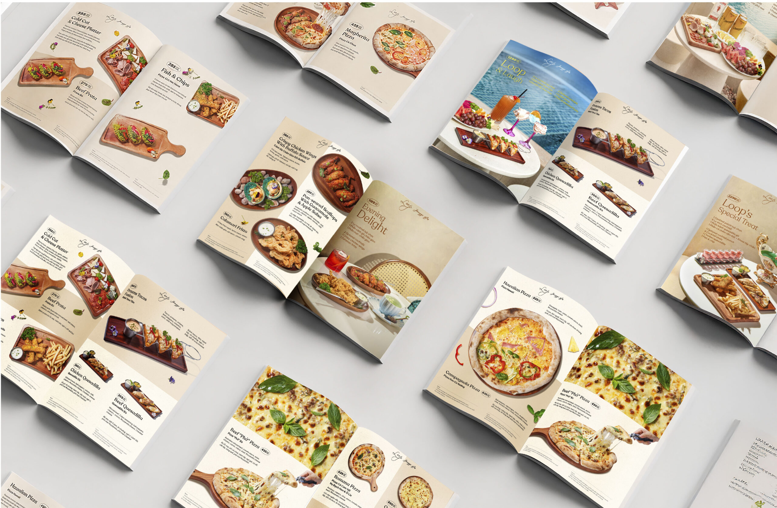 food photography, menu for restaurant and bar